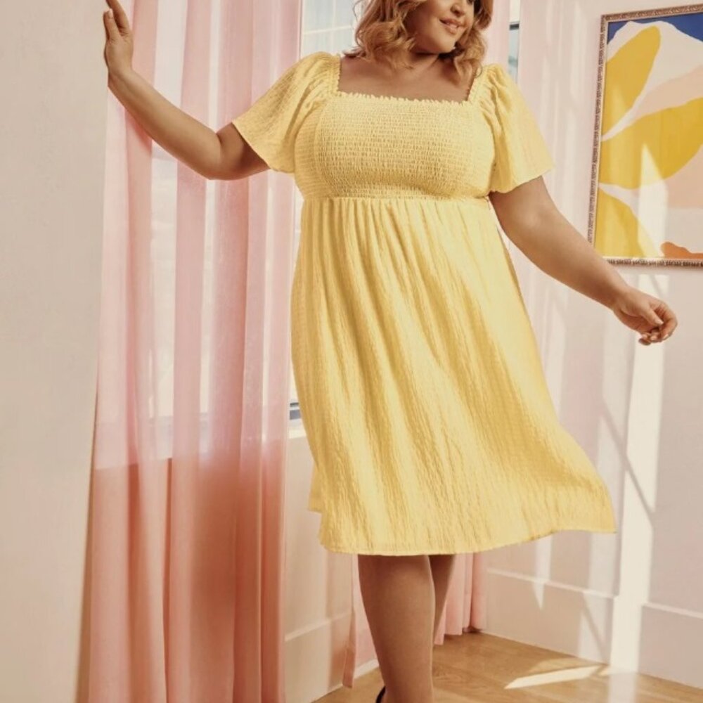 BNWT Penningtons Yellow Fit and Flare Square-Neck Dress 2X